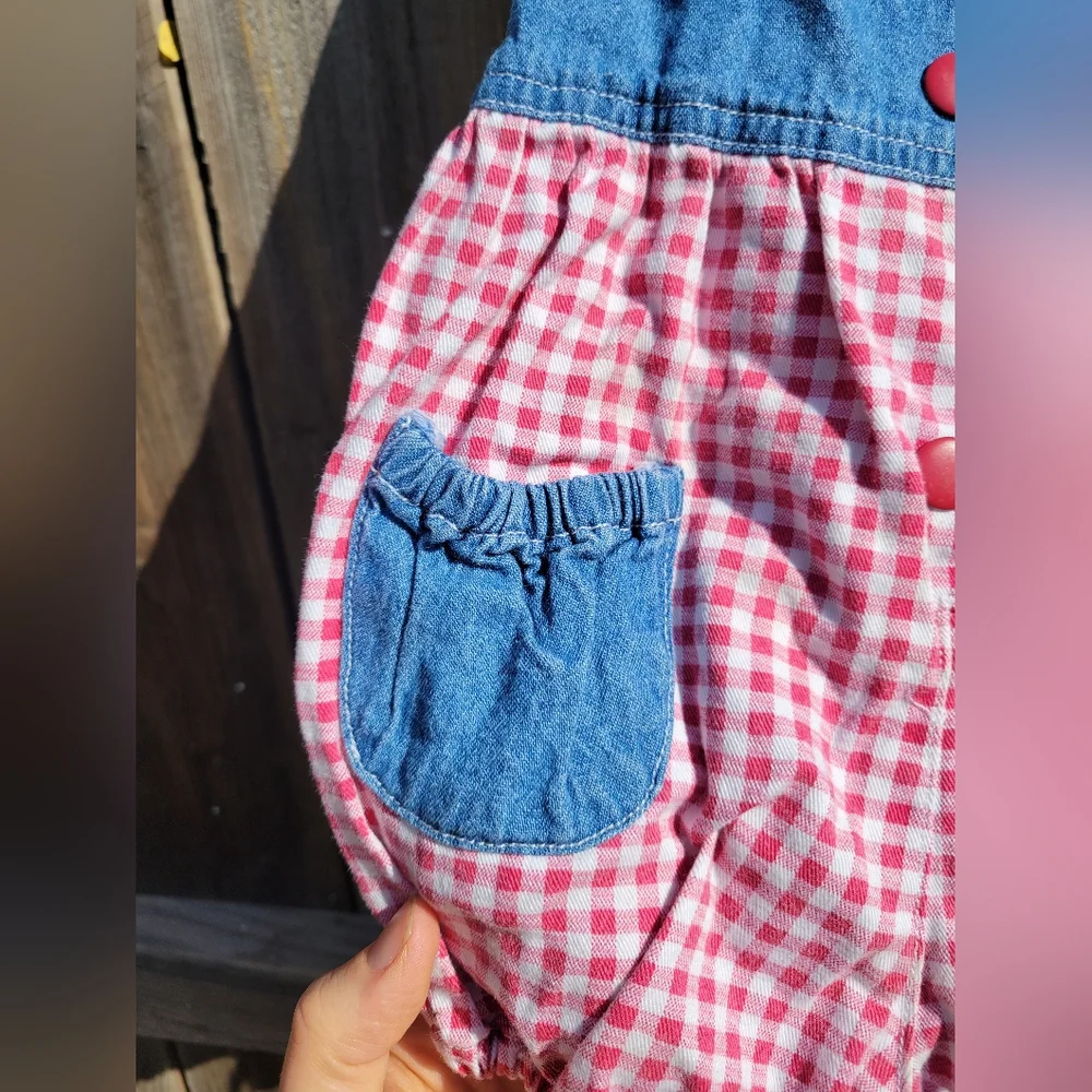 Vintage 80s/90s Romper Girls 24 Months Red Plaid with Ruffles Button Front